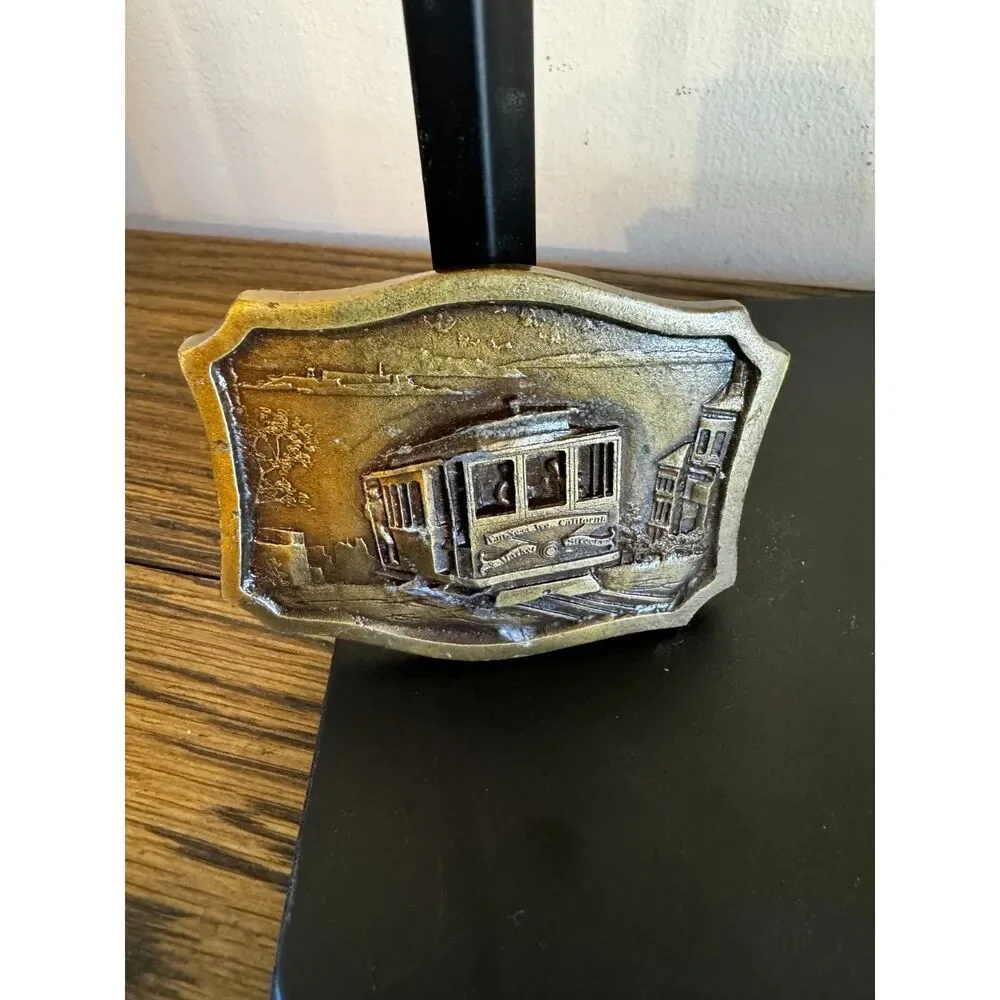 Vintage 1977 San Francisco cable car belt buckle; Indiana Metal Craft Co.
